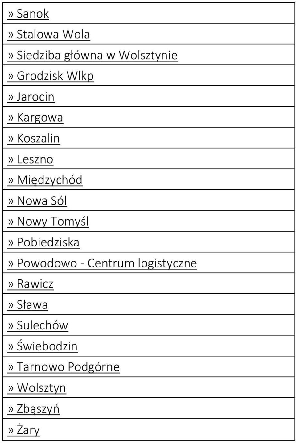 Nowy Tomyśl» Pobiedziska» Powodowo - Centrum logistyczne» Rawicz»