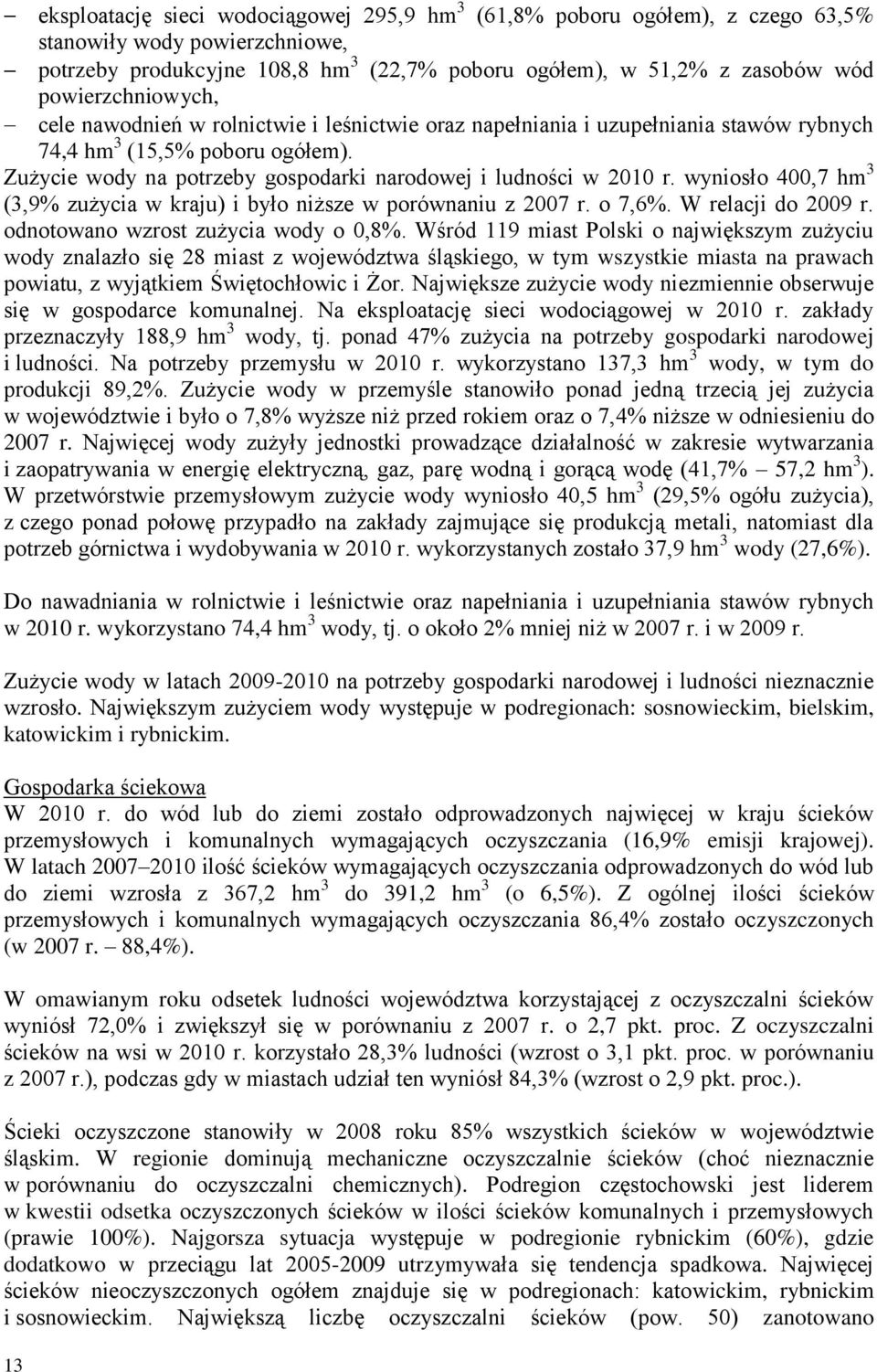 Zużycie wody na potrzeby gospodarki narodowej i ludności w 2010 r. wyniosło 400,7 hm 3 (3,9% zużycia w kraju) i było niższe w porównaniu z 2007 r. o 7,6%. W relacji do 2009 r.