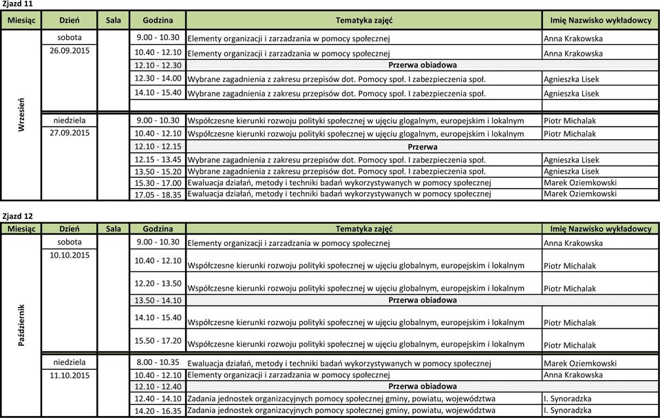 Agnieszka Lisek Wybrane zagadnienia z zakresu przepisów dot. Pomocy społ. I zabezpieczenia społ. Agnieszka Lisek niedziela 9.00-10.