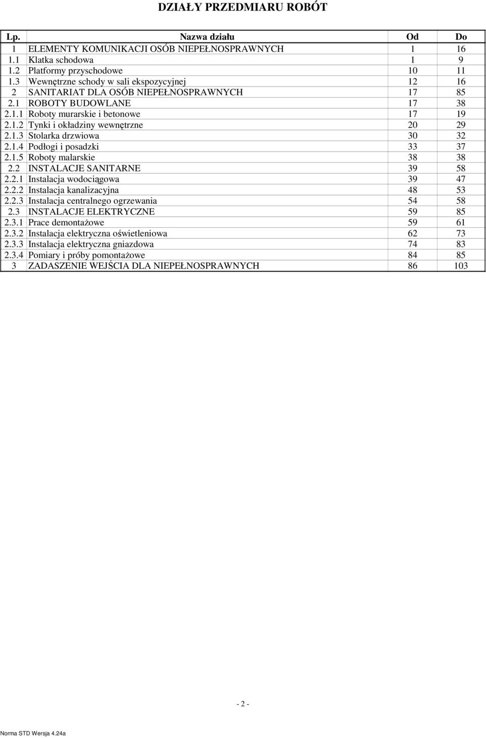 1.3 Stolarka drzwiowa 30 32 2.1.4 Podłogi i posadzki 33 37 2.1.5 Roboty alarskie 38 38 2.2 INSTALACJE SANITARNE 39 58 2.2.1 Instalacja wodociągowa 39 47 2.2.2 Instalacja kanalizacyjna 48 53 2.2.3 Instalacja centralnego ogrzewania 54 58 2.