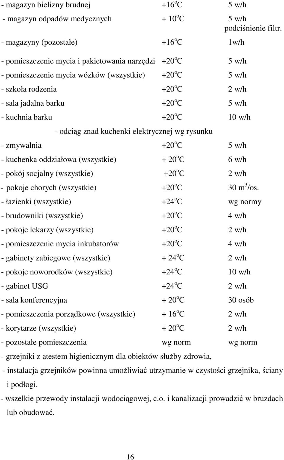 barku +20 o C 5 w/h - kuchnia barku +20 o C 10 w/h - odciąg znad kuchenki elektrycznej wg rysunku - zmywalnia +20 o C 5 w/h - kuchenka oddziałowa (wszystkie) + 20 o C 6 w/h - pokój socjalny