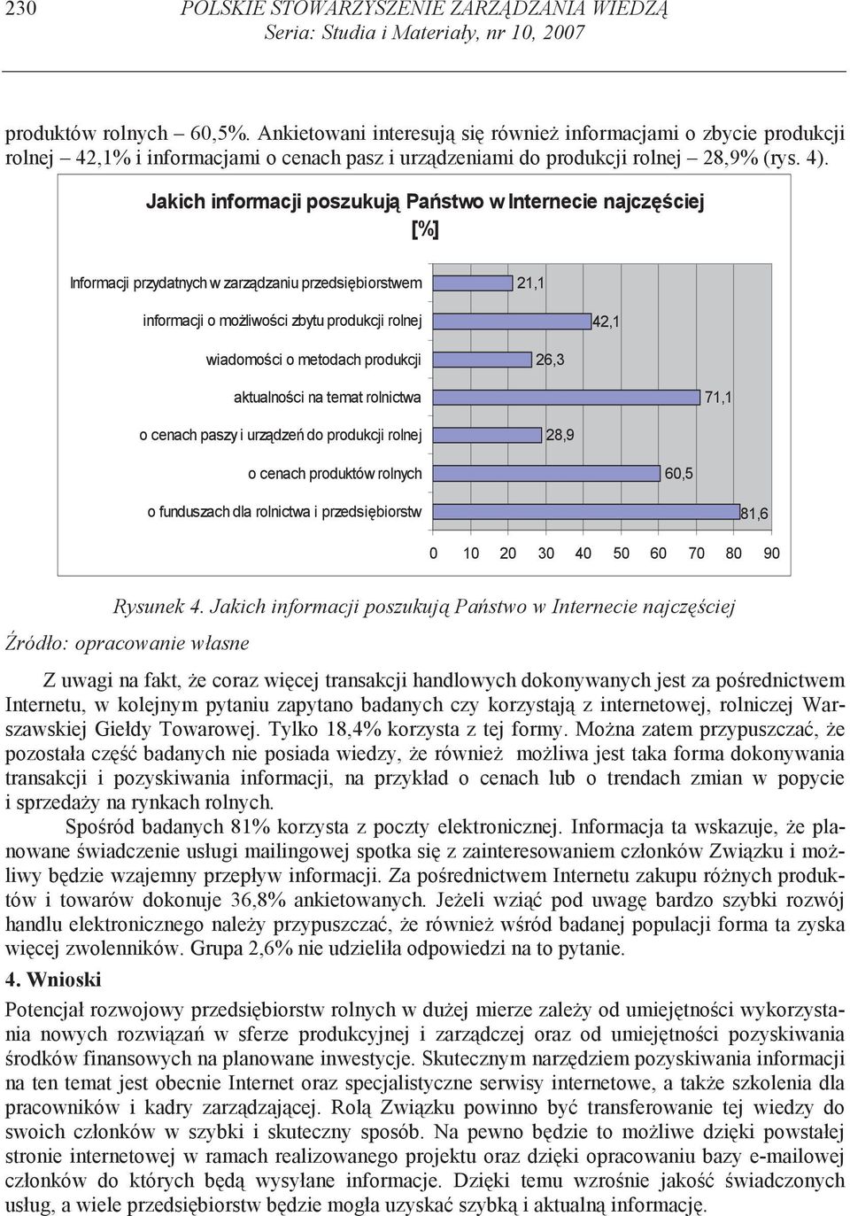 Jakich informacji poszukuj Pa stwo w Internecie najcz ciej [] Informacji przydatnych w zarz dzaniu przedsi biorstwem 21,1 informacji o mo liwo ci zbytu produkcji rolnej 42,1 wiadomo ci o metodach