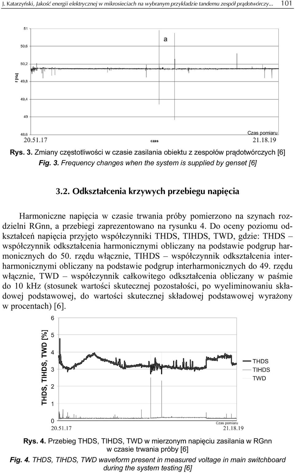 Odkształcenia krzywych przebiegu napięcia Harmoniczne napięcia w czasie trwania próby pomierzono na szynach rozdzielni RGnn, a przebiegi zaprezentowano na rysunku 4.