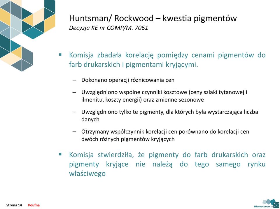 Dokonano operacji różnicowania cen Uwzględniono wspólne czynniki kosztowe (ceny szlaki tytanowej i ilmenitu, koszty energii) oraz zmienne sezonowe