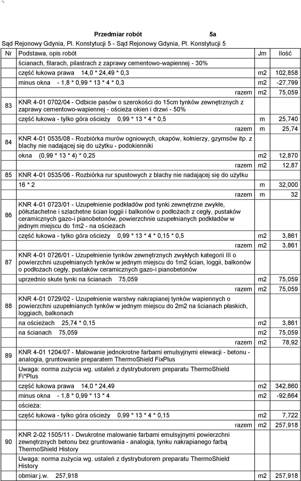 ościeży 0,99 * 13 * 4 * 0,5 m 25,740 KNR 4-01 0535/08 - Rozbiórka murów ogniowych, okapów, kołnierzy, gzymsów itp.