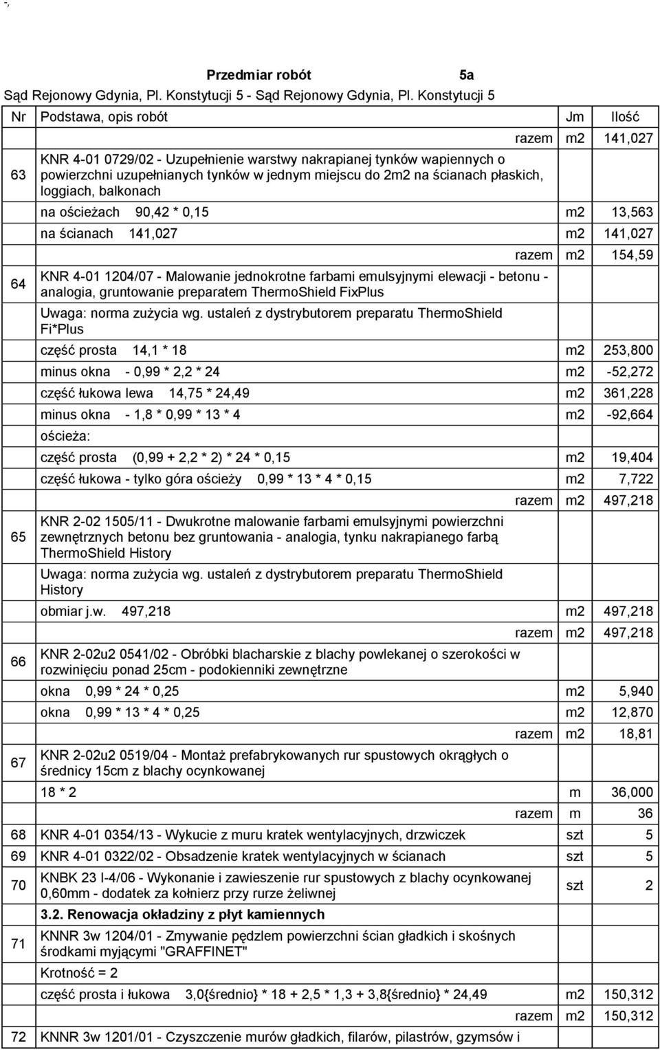 betonu - analogia, gruntowanie preparatem ThermoShield FixPlus Uwaga: norma zużycia wg.