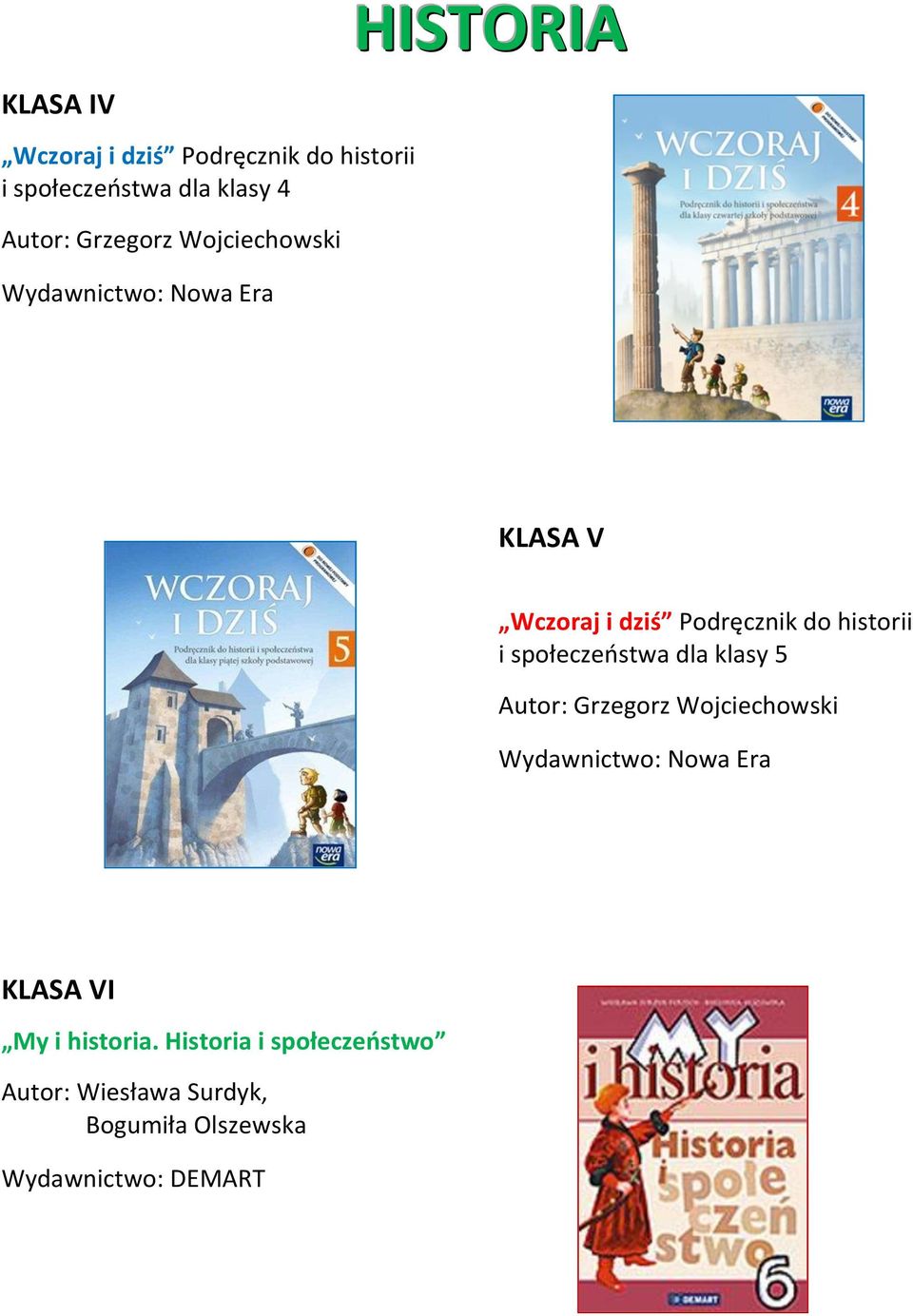 historii i społeczeostwa dla klasy 5 Autor: Grzegorz Wojciechowski Wydawnictwo: Nowa Era