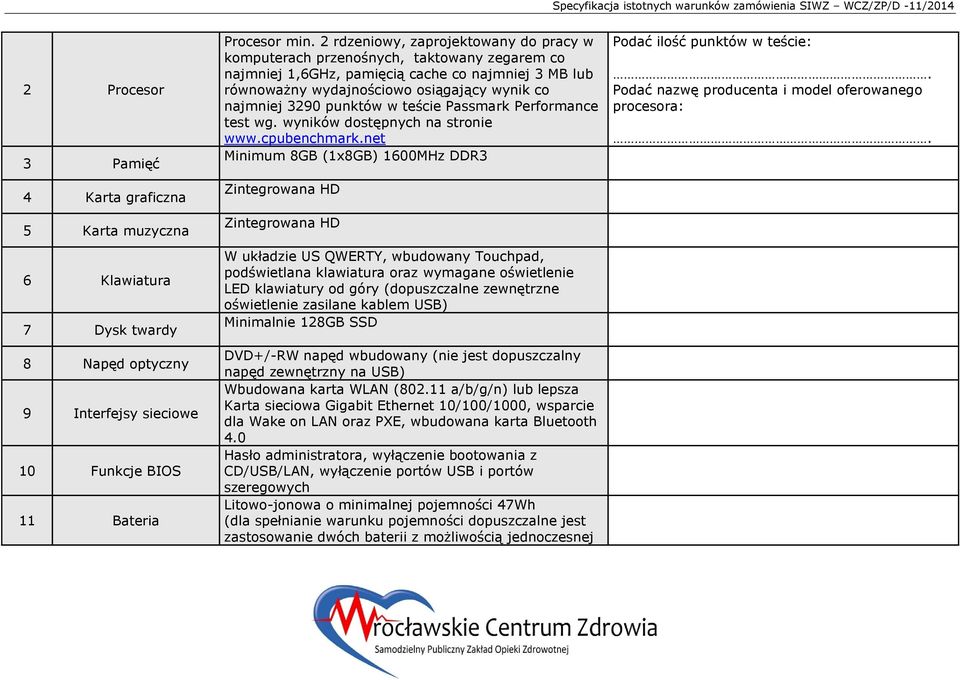 punktów w teście Passmark Performance test wg. wyników dostępnych na stronie www.cpubenchmark.