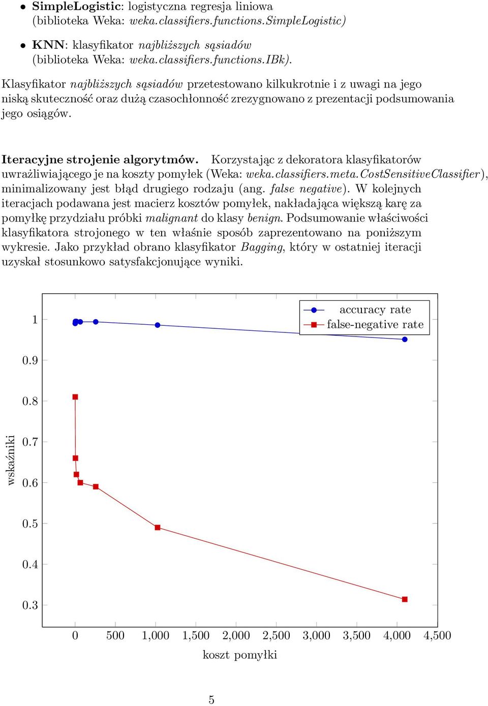 Iteracyjne strojenie algorytmów. Korzystając z dekoratora klasyfikatorów uwrażliwiającego je na koszty pomyłek (Weka: weka.classifiers.meta.