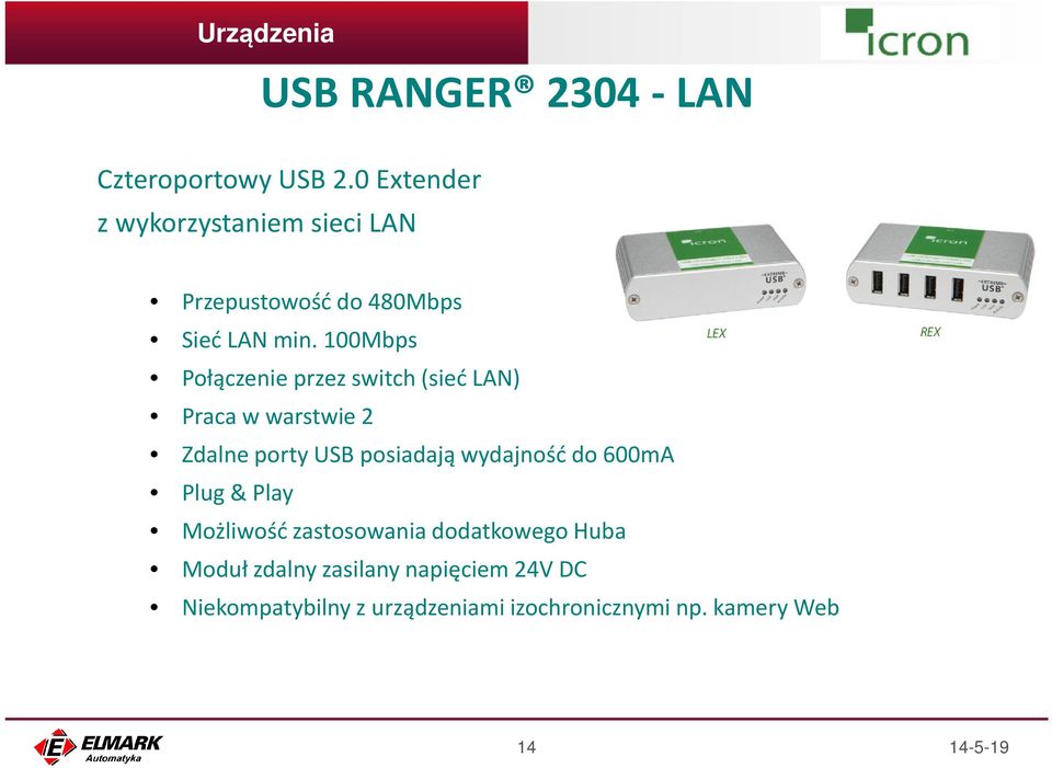 100Mbps Połączenie przez switch (sieć LAN) Praca w warstwie 2 Zdalne porty USB posiadają