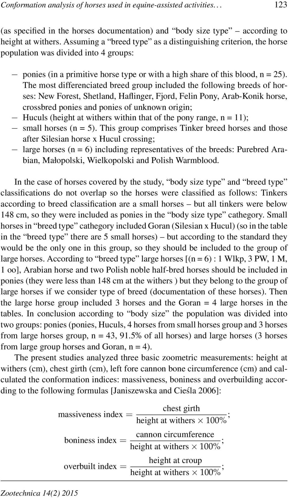 The most differenciated breed group included the following breeds of horses: New Forest, Shetland, Haflinger, Fjord, Felin Pony, Arab-Konik horse, crossbred ponies and ponies of unknown origin;