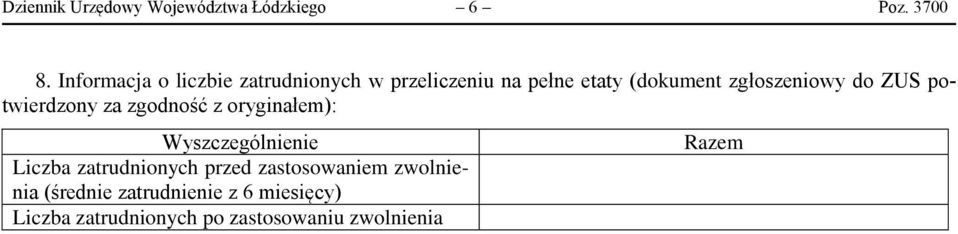 zgłoszeniowy do ZUS potwierdzony za zgodność z oryginałem): Wyszczególnienie Liczba