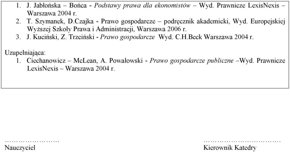 Europejskiej Wyższej Szkoły Prawa i Administracji, Warszawa 006 r. 3. J. Kuciński, Z.