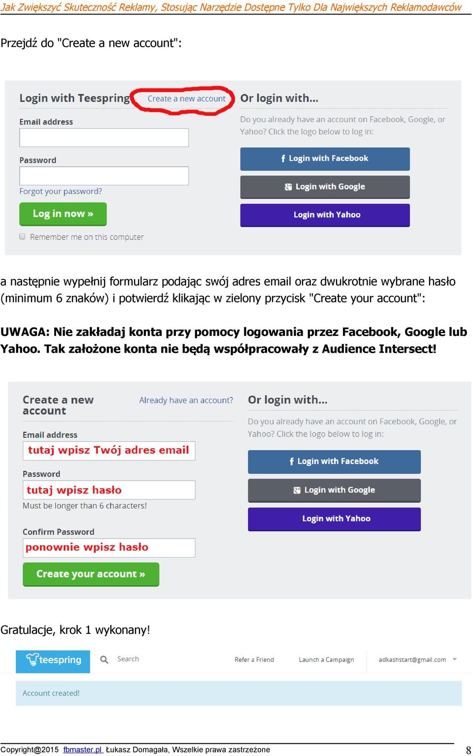 "Create your account": UWAGA: Nie zakładaj konta przy pomocy logowania przez Facebook, Google