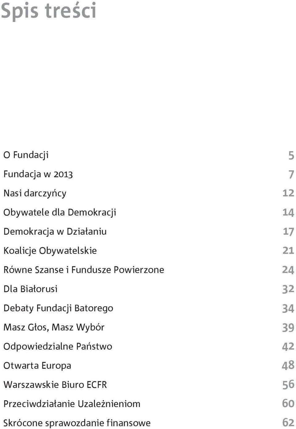 Białorusi 32 Debaty Fundacji Batorego 34 Masz Głos, Masz Wybór 39 Odpowiedzialne Państwo 42