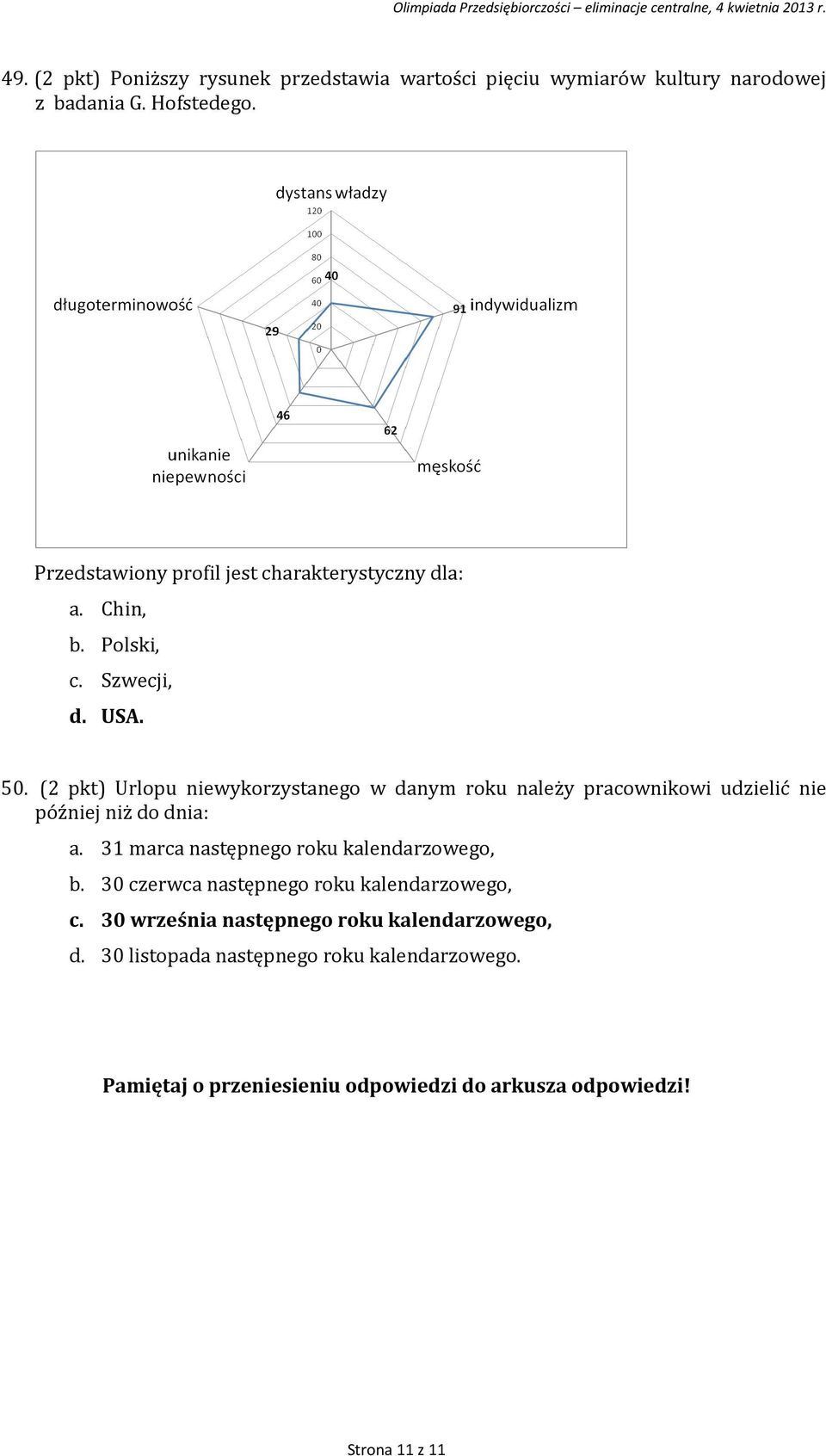 (2 pkt) Urlopu niewykorzystanego w danym roku należy pracownikowi udzielić nie później niż do dnia: a.