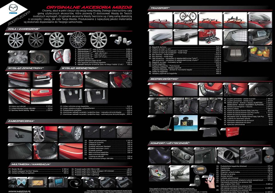 TRANSPORT* KOŁA I ZAWIESZENIE* WYGLĄD ZEWNĘTRZNY* 1. Felgi aluminiowe 17 wzór 57 (4 szt.)............................ 3 000 zł. Felgi aluminiowe 17 wzór 57a (4 szt.)........................... 3 000 zł 3.