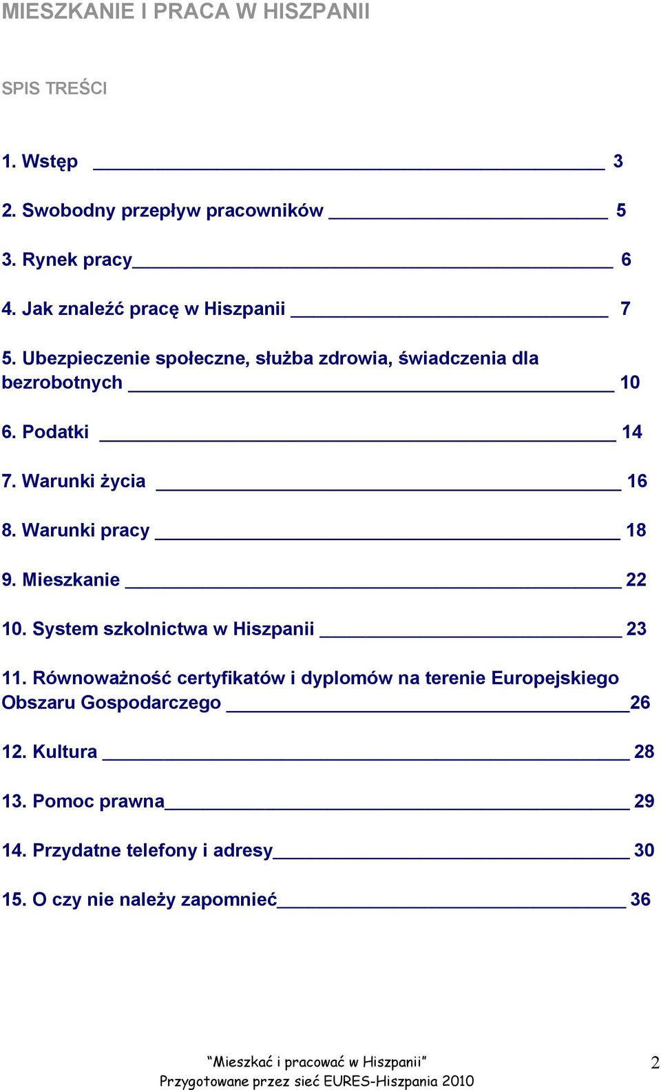 Warunki życia 16 8. Warunki pracy 18 9. Mieszkanie 22 10. System szkolnictwa w Hiszpanii 23 11.