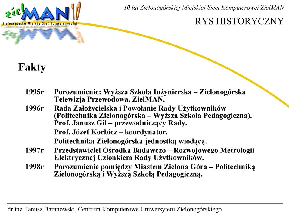 Janusz Gil przewodniczący Rady. Prof. Józef Korbicz koordynator. Politechnika Zielonogórska jednostką wiodącą.