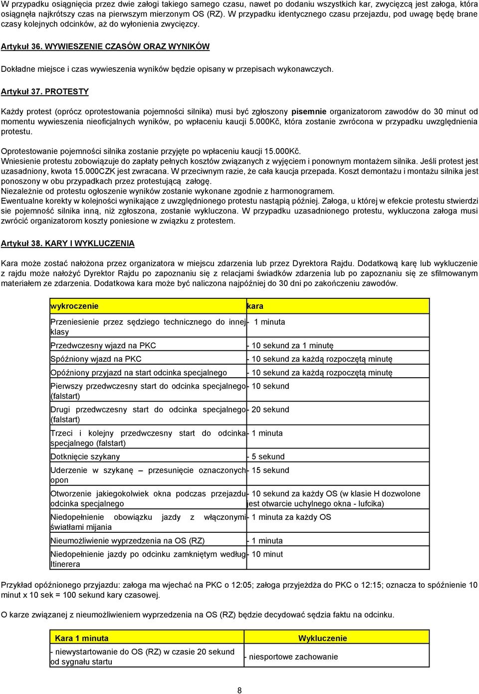 WYWIESZENIE CZASÓW ORAZ WYNIKÓW Dokładne miejsce i czas wywieszenia wyników będzie opisany w przepisach wykonawczych. Artykuł 37.