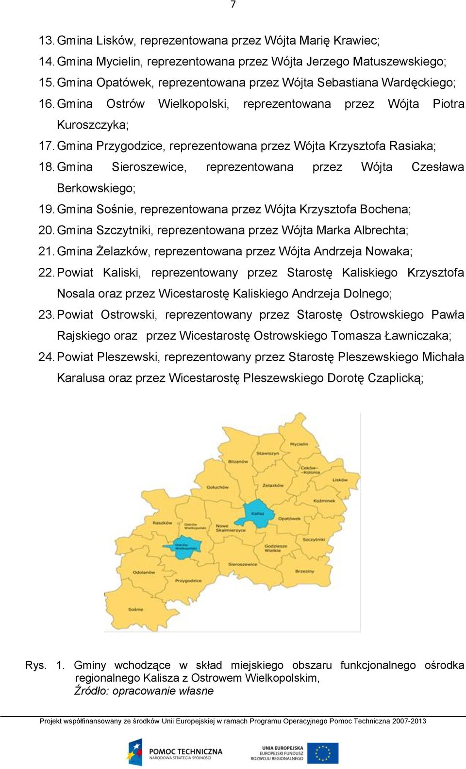 Gmina Przygodzice, reprezentowana przez Wójta Krzysztofa Rasiaka; 18. Gmina Sieroszewice, reprezentowana przez Wójta Czesława Berkowskiego; 19.