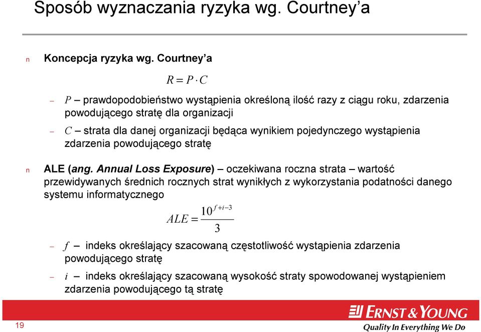 wynikiem pojedynczego wystąpienia zdarzenia powodującego stratę ALE (ang.