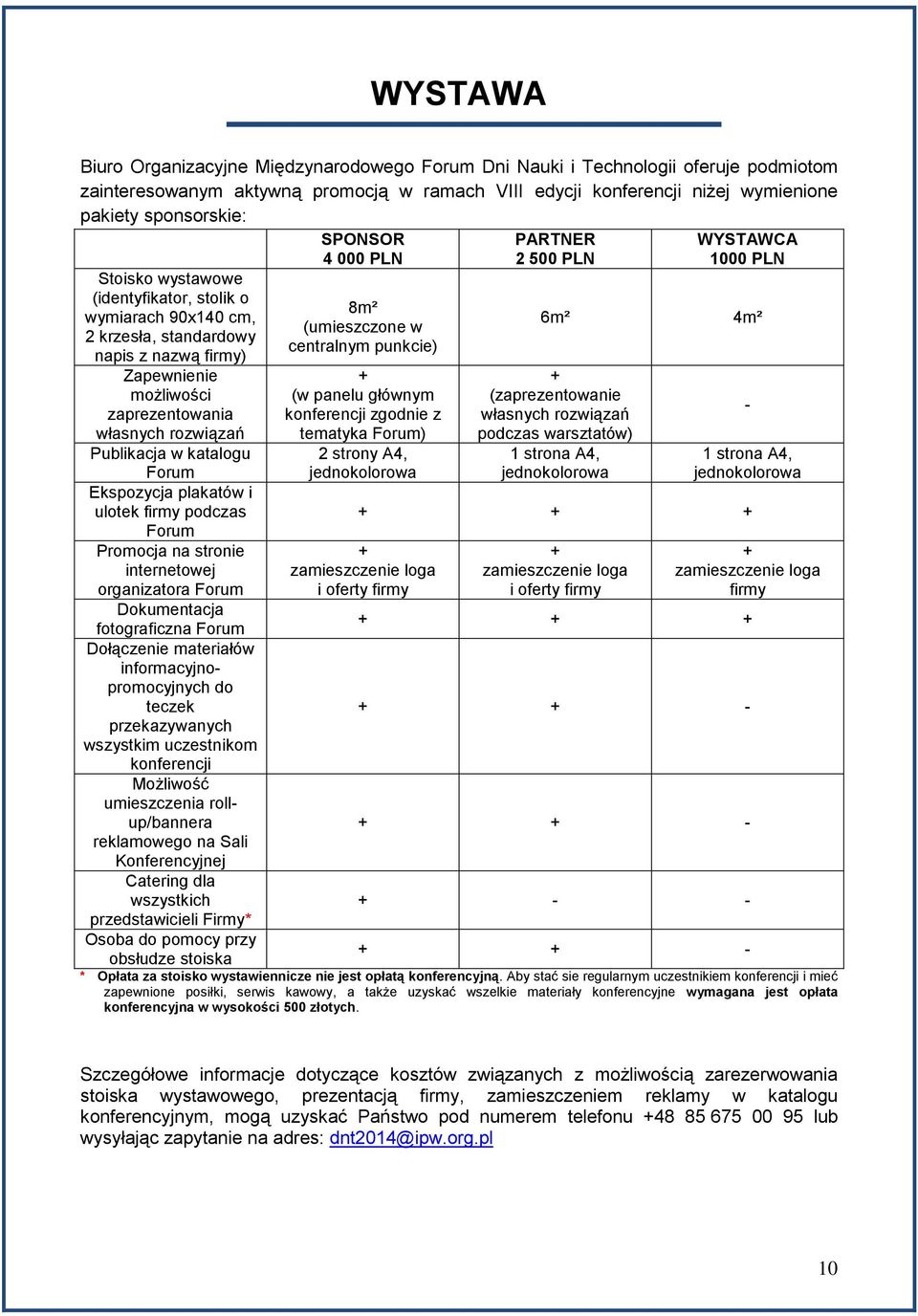 Ekspozycja plakatów i ulotek firmy podczas Forum Promocja na stronie internetowej organizatora Forum Dokumentacja fotograficzna Forum Dołączenie materiałów informacyjnopromocyjnych do teczek