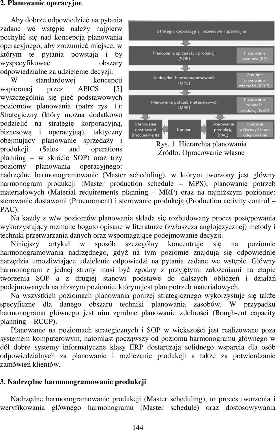 1): Strategiczny (który można dodatkowo podzielić na strategię korporacyjną, biznesową i operacyjną), taktyczny obejmujący planowanie sprzedaży i produkcji (Sales and operations planning w skrócie