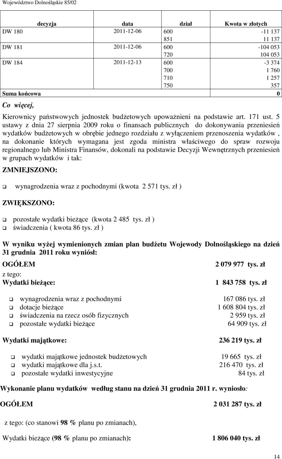 5 ustawy z dnia 27 sierpnia 2009 roku o finansach publicznych do dokonywania przeniesień wydatków budżetowych w obrębie jednego rozdziału z wyłączeniem przenoszenia wydatków, na dokonanie których