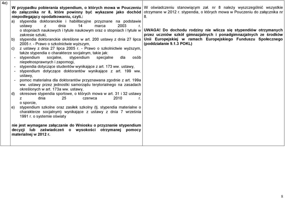 o stopniach naukowych i tytule naukowym oraz o stopniach i tytule w zakresie sztuki, b) stypendia doktoranckie określone w art. 200 ustawy z dnia 27 lipca 2005 r.