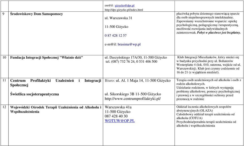 Zapewniamy wszechstronne wsparcie: opiekę psychologiczną, pedagogiczną i terapeutyczną, moŝliwość rozwijania indywidualnych zainteresowań. Pobyt w placówce jest bezpłatny. e-m@il: brasima@wp.