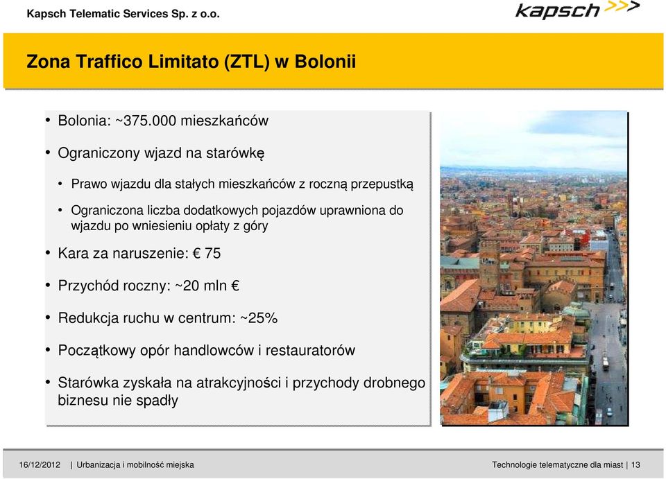 dodatkowych pojazdów uprawniona do wjazdu po wniesieniu opłaty z góry Kara za naruszenie: 75 Przychód roczny: ~20 mln Redukcja