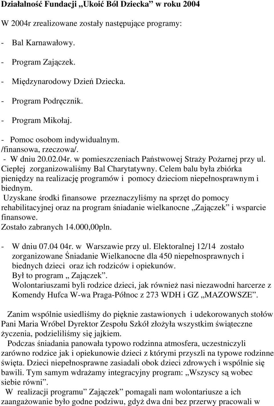 Celem balu była zbiórka pieniędzy na realizację programów i pomocy dzieciom niepełnosprawnym i biednym.