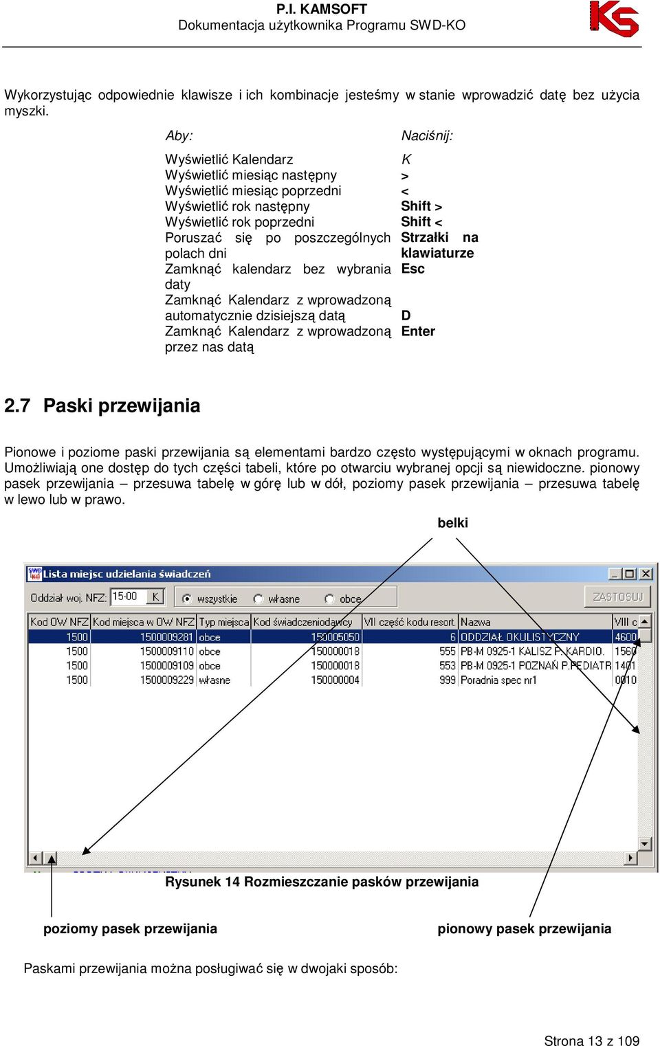 Strzałki na polach dni klawiaturze Zamknąć kalendarz bez wybrania Esc daty Zamknąć Kalendarz z wprowadzoną automatycznie dzisiejszą datą D Zamknąć Kalendarz z wprowadzoną Enter przez nas datą 2.