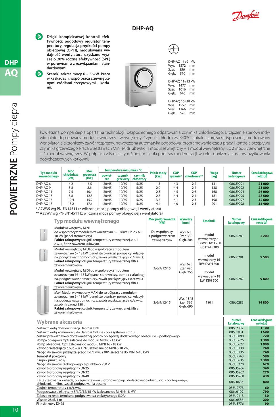 856 mm Głęb. 510 mm DHP-AQ 11 13 kw Wys. 1477 mm Szer. 1016 mm Głęb. 640 mm POWIETRZNE Pompy ciepła 10 Powietrzna pompa ciepła oparta na technologii bezpośredniego odparowania czynnika chłodniczego.