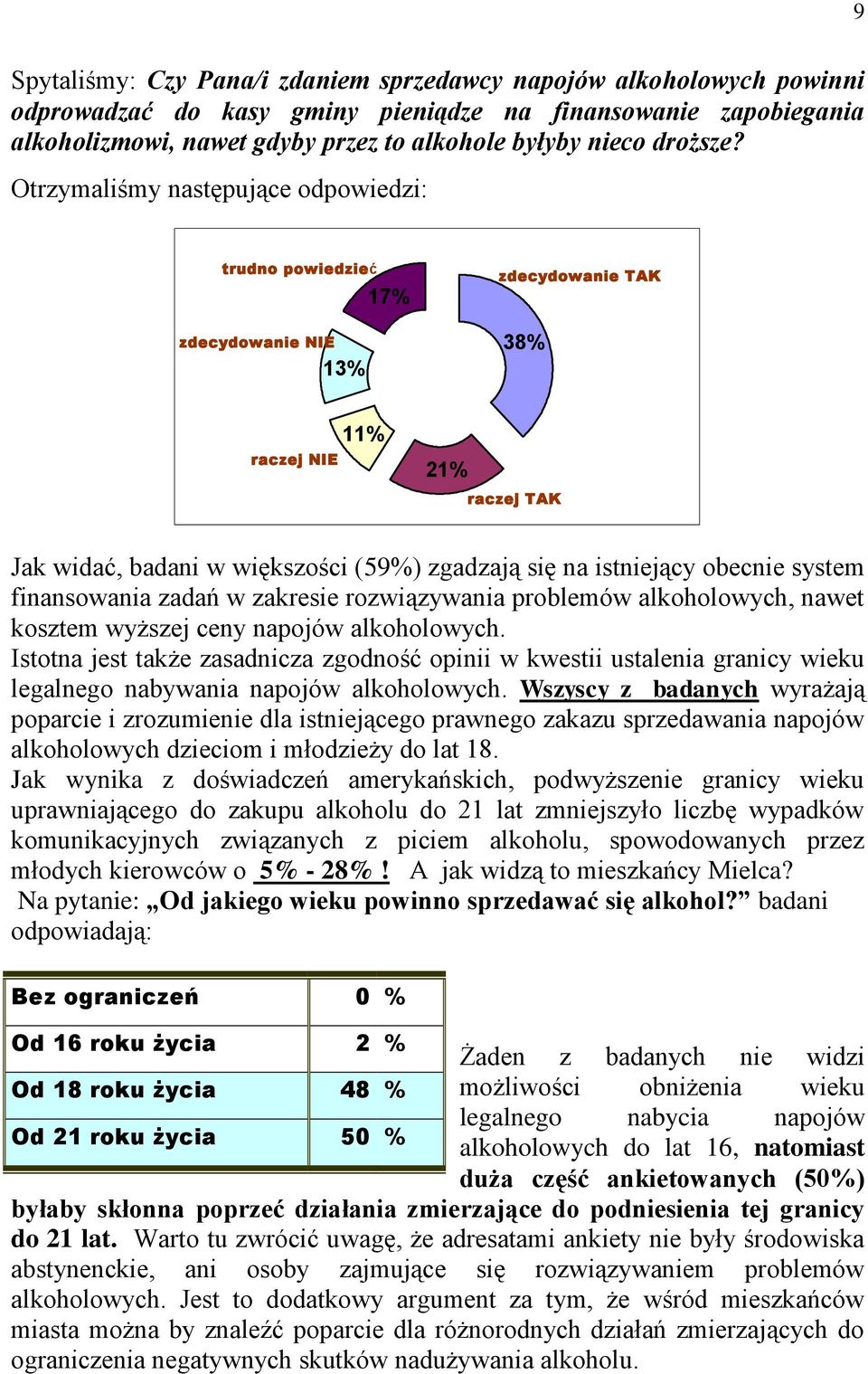 Otrzymaliśmy następujące odpowiedzi: trudno powiedzieć zdecydowanie NIE 13% 17% zdecydowanie TAK 38% raczej NIE 11% 21% raczej TAK Jak widać, badani w większości (59%) zgadzają się na istniejący