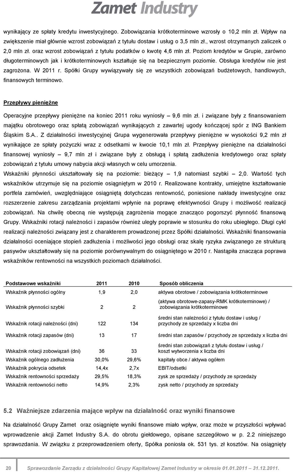 Poziom kredytów w Grupie, zarówno długoterminowych jak i krótkoterminowych kształtuje się na bezpiecznym poziomie. Obsługa kredytów nie jest zagrożona. W 2011 r.