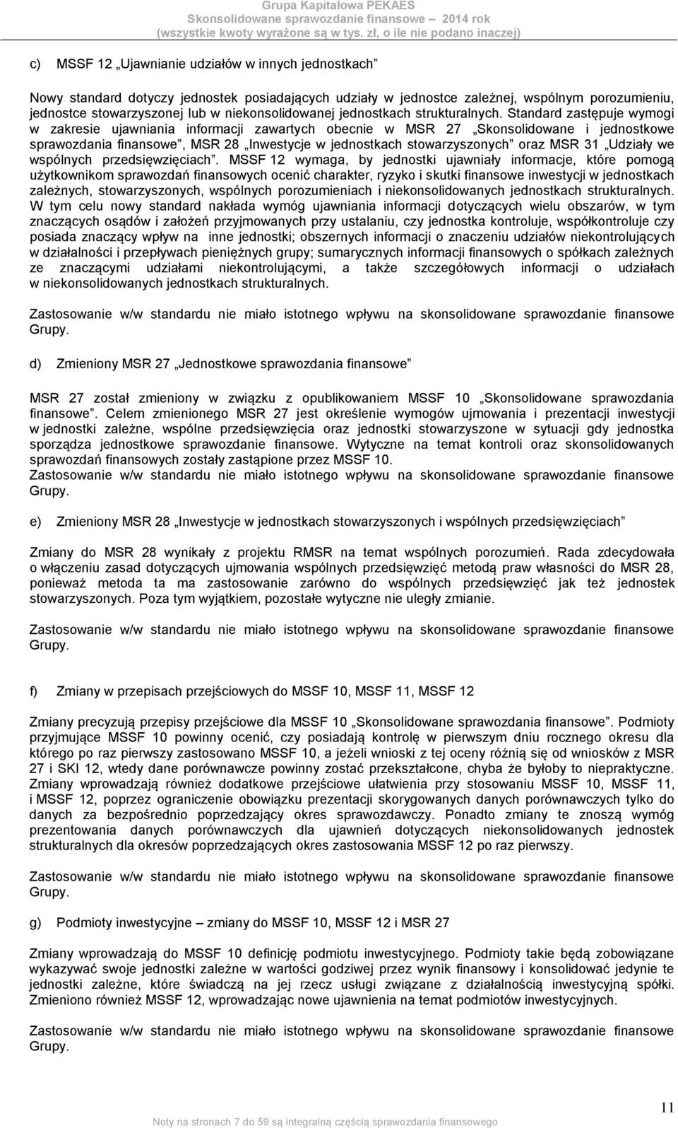 Standard zastępuje wymogi w zakresie ujawniania informacji zawartych obecnie w MSR 27 Skonsolidowane i jednostkowe sprawozdania finansowe, MSR 28 Inwestycje w jednostkach stowarzyszonych oraz MSR 31