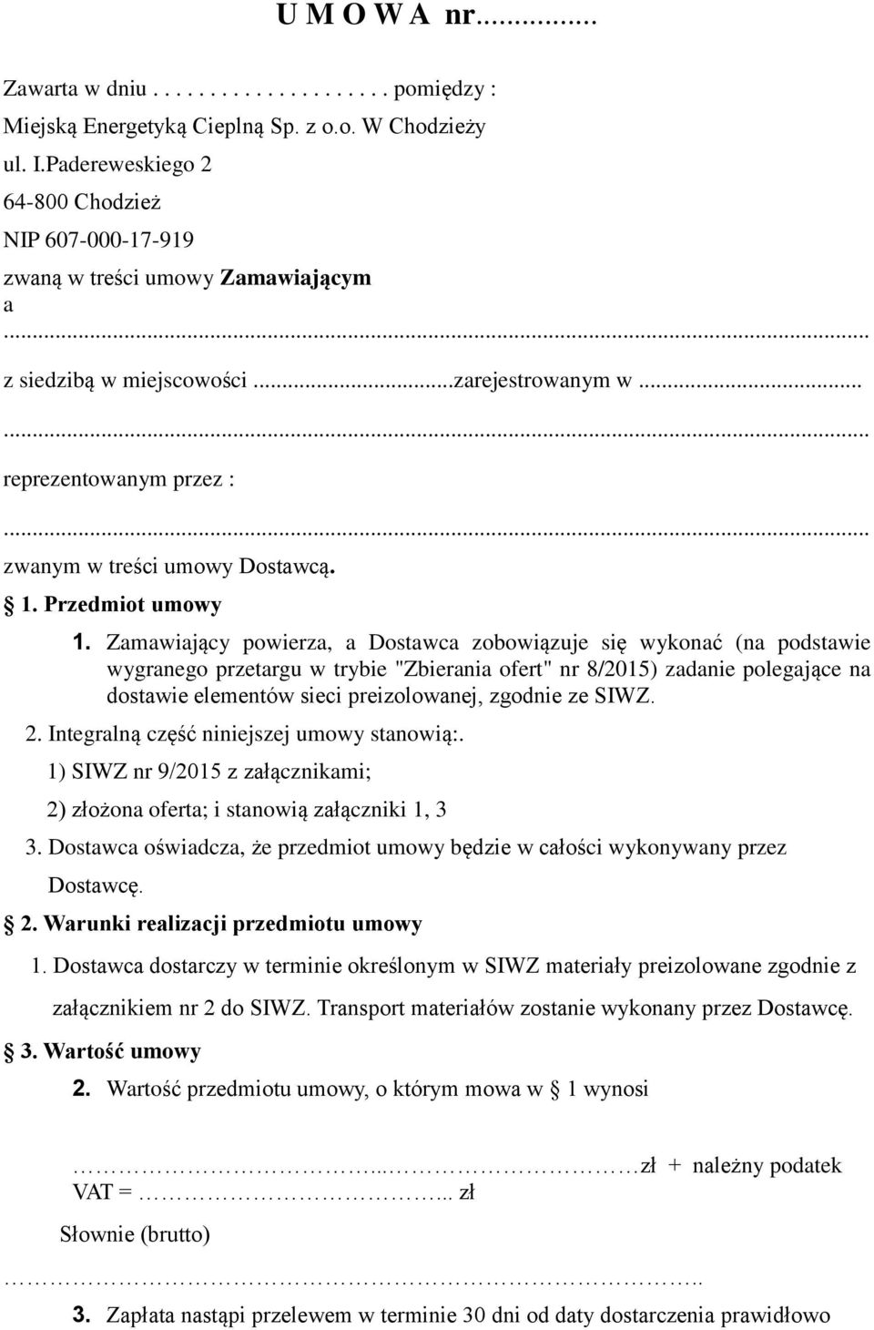 1. Przedmiot umowy 1.