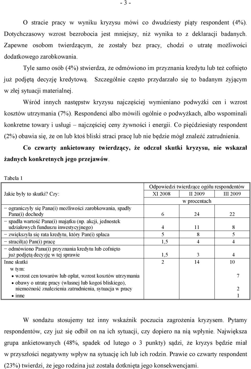 Tyle samo osób (4%) stwierdza, że odmówiono im przyznania kredytu lub też cofnięto już podjętą decyzję kredytową. Szczególnie często przydarzało się to badanym żyjącym w złej sytuacji materialnej.