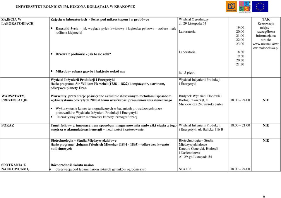 pl Mikroby zobacz grzyby i bakterie wokół nas hol 5 piętro Wydział InŜynierii Produkcji i Energetyki Hasło programu: Sir William Herschel (1738 1822) kompozytor, astronom, odkrywca planety Uran