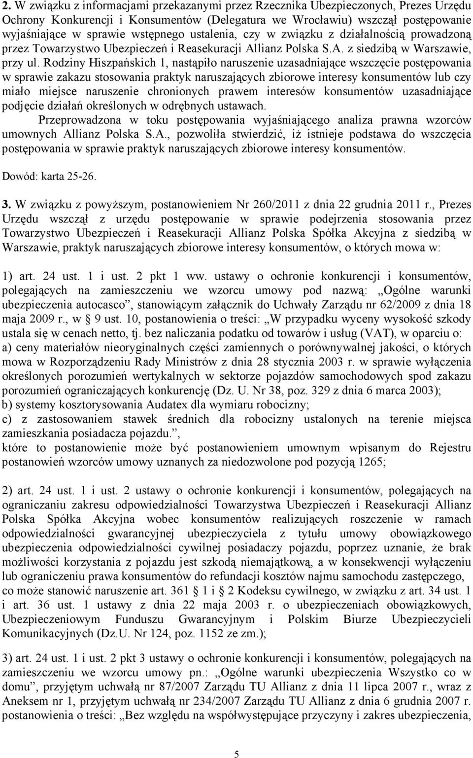 Rodziny Hiszpańskich 1, nastąpiło naruszenie uzasadniające wszczęcie postępowania w sprawie zakazu stosowania praktyk naruszających zbiorowe interesy konsumentów lub czy miało miejsce naruszenie