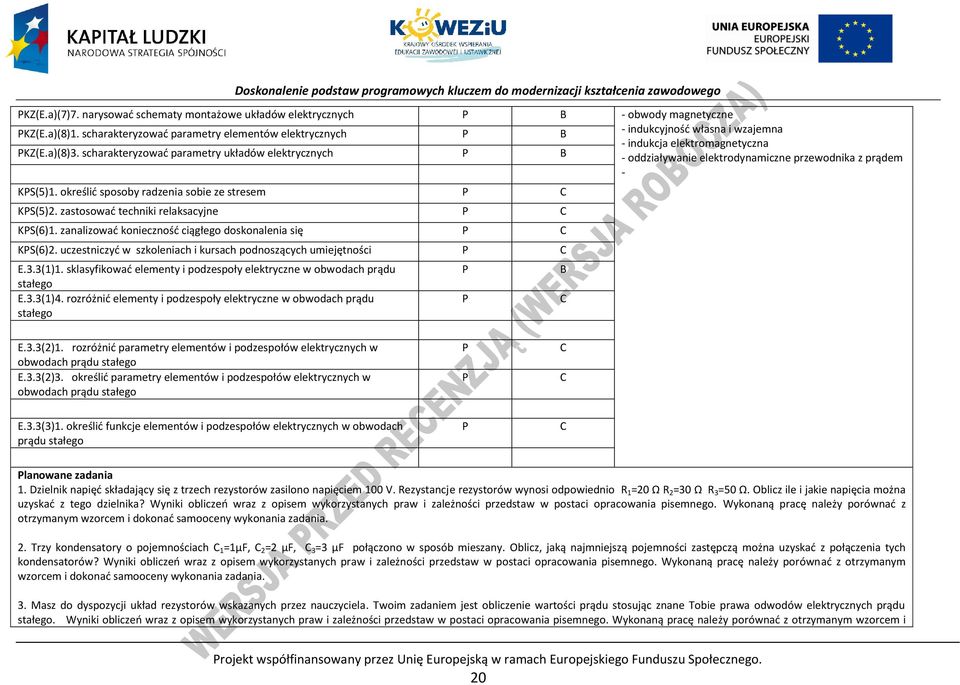 scharakteryzować parametry układów elektrycznych - oddziaływanie elektrodynamiczne przewodnika z prądem - KS(5)1. określić sposoby radzenia sobie ze stresem KS(5)2.