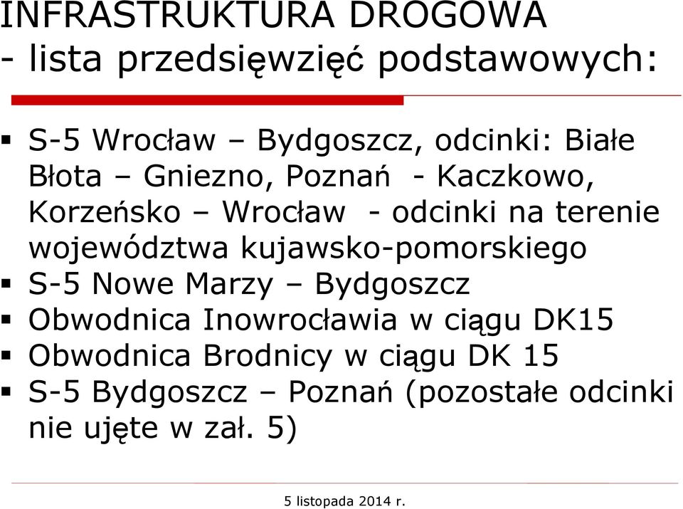 województwa kujawsko-pomorskiego S-5 Nowe Marzy Bydgoszcz Obwodnica Inowrocławia w ciągu