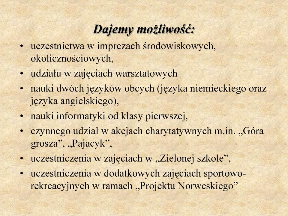 od klasy pierwszej, czynnego udział w akcjach charytatywnych m.in.