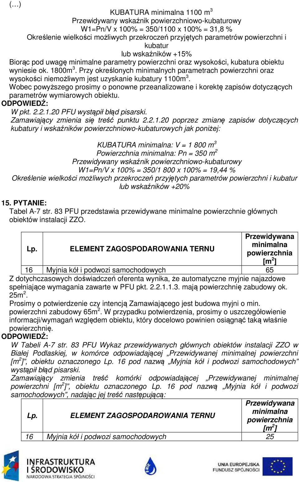 Przy określonych minimalnych parametrach powierzchni oraz wysokości niemożliwym jest uzyskanie kubatury 1100m 3.