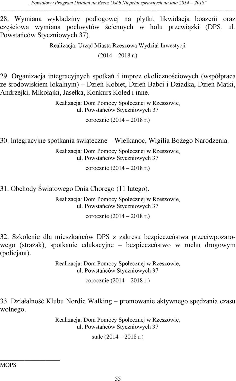 Organizacja integracyjnych spotkań i imprez okolicznościowych (współpraca ze środowiskiem lokalnym) Dzień Kobiet, Dzień Babci i Dziadka, Dzień Matki, Andrzejki, Mikołajki, Jasełka, Konkurs Kolęd i