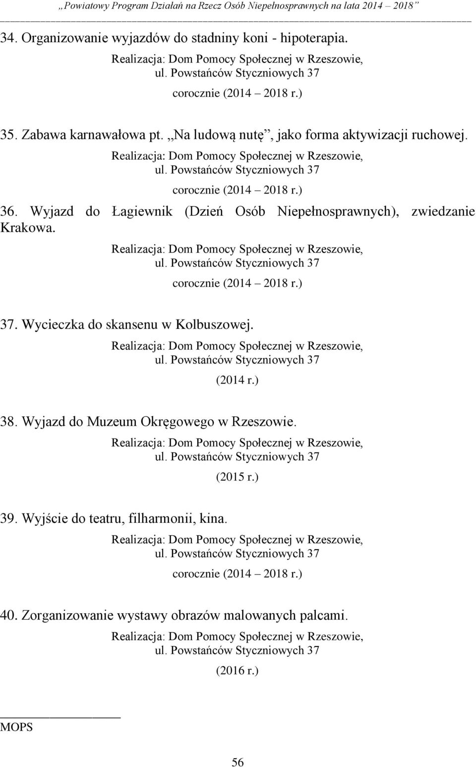 Wycieczka do skansenu w Kolbuszowej. ul. Powstańców Styczniowych 37 (2014 r.) 38. Wyjazd do Muzeum Okręgowego w Rzeszowie. ul. Powstańców Styczniowych 37 (2015 r.