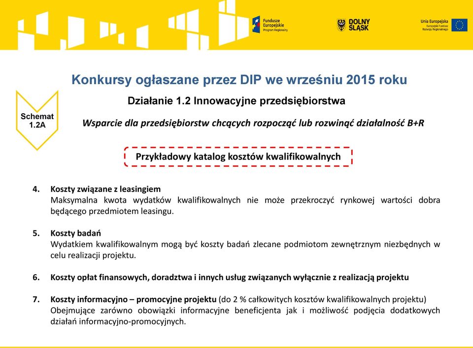 Koszty badań Wydatkiem kwalifikowalnym mogą być koszty badań zlecane podmiotom zewnętrznym niezbędnych w celu realizacji projektu. 6.