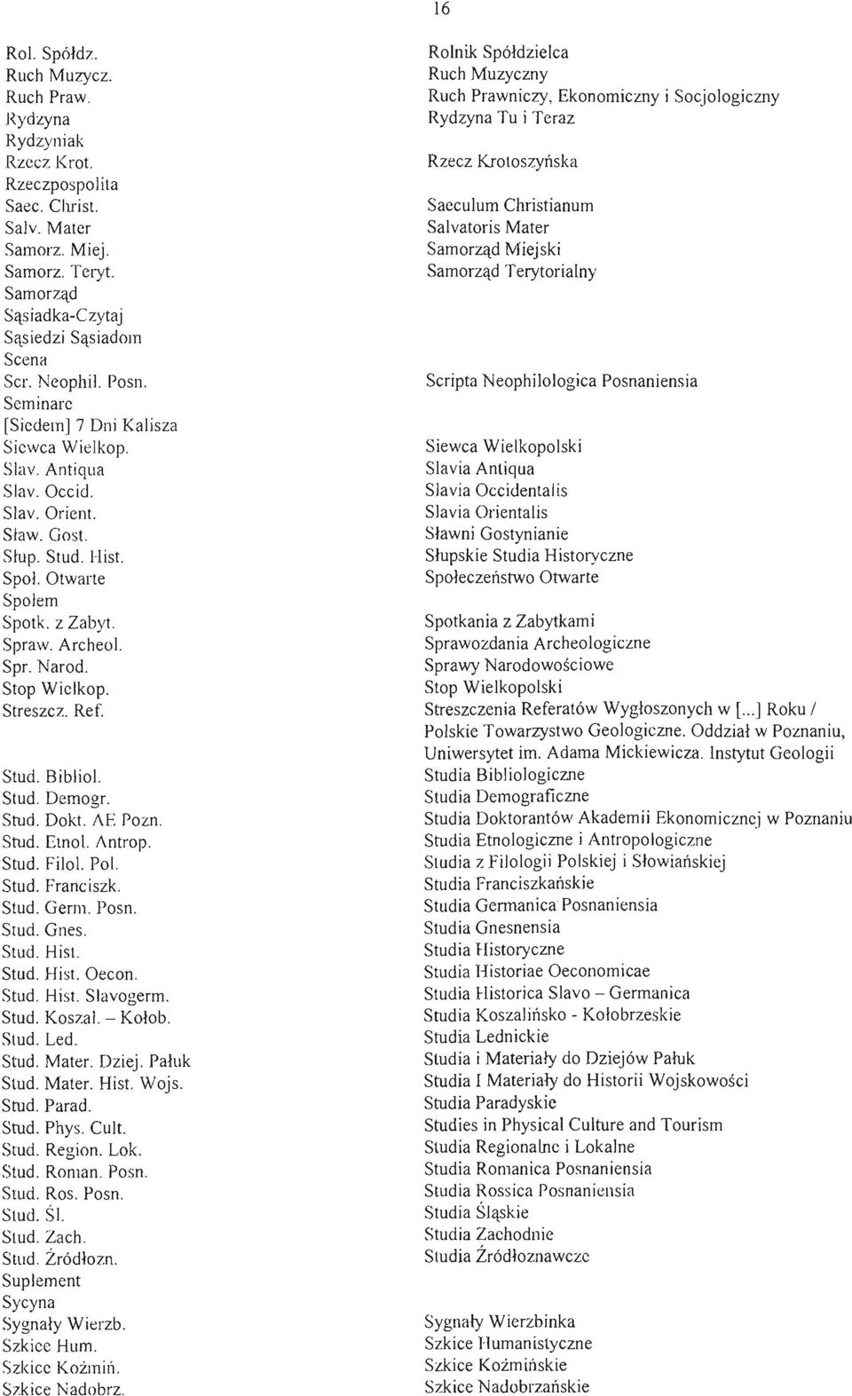 Stop Wielkop. Streszcz. Ref. Stud. Biblio!. Stud. Demogr. Stud. Dokt. AE Pozn. Stud. Etno!. Antrop. Stud. Filo!. Pol. Stud. Franciszk. Stud. Germ. Posn. StlId. Gnes. Stud. Hi sl Stud. Hist. Oecon.